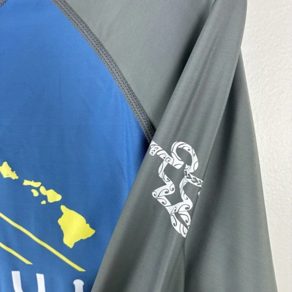 Da Hui Rash Guard Mens Size XXL Blue Long Sleeve Pullover Stretch Beach‎